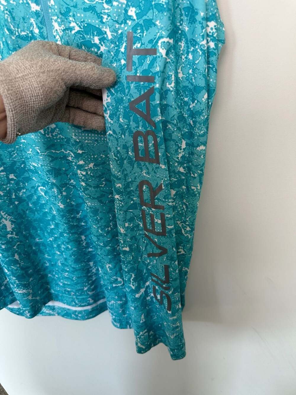 Silver Bait Long Sleeve 1/4 Zip Athletic Pullover Shirt Teal White Camo - Picture 7 of 8